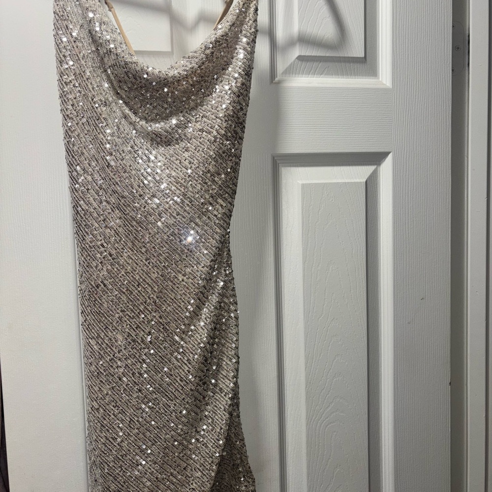 Windsor Shimmering Silver Backless Dress